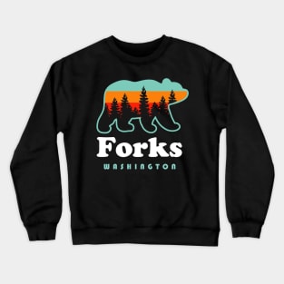 Forks Washington Mountains Retro Bear Vacation Crewneck Sweatshirt